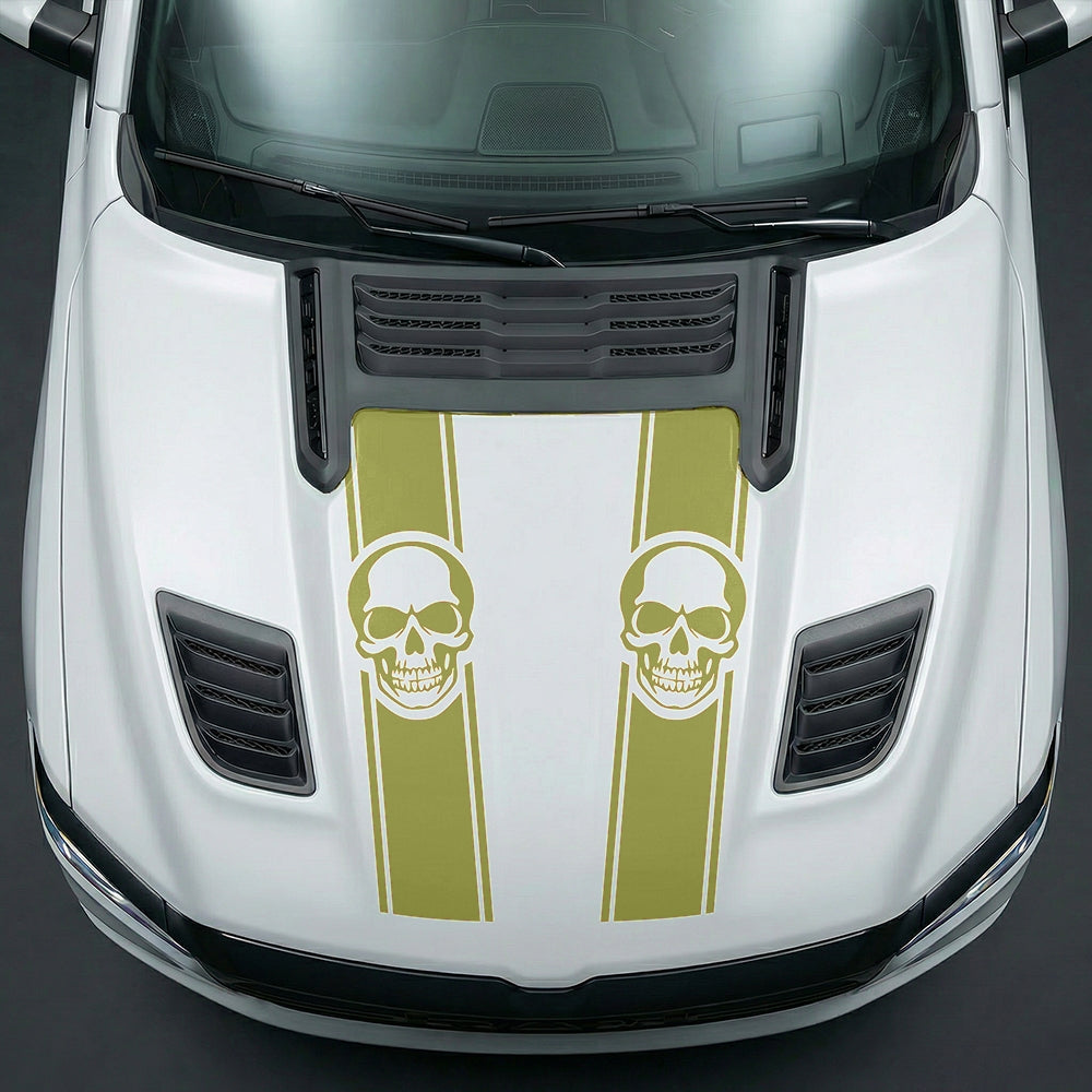 Hood Panel Decal/Sticker - Sinister Skull Racing Stripes Graphic Kit - For Dodge Ram 2019-2025 - Premium Vinyl