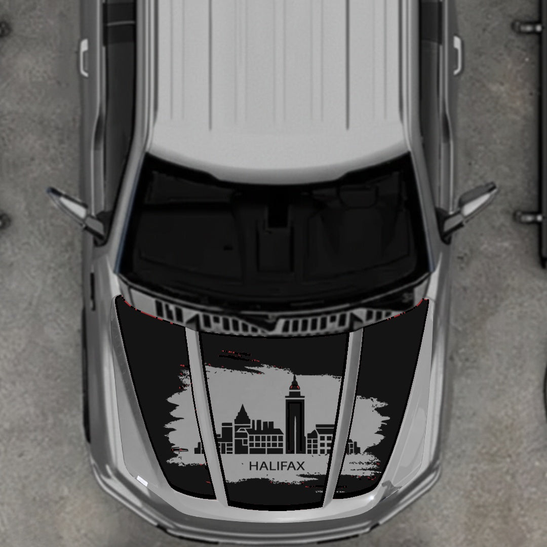 Hood Panel Decal/Sticker - Halifax - Cut - Border Graphic Kit - For Ford F-150 2020-2026 - Premium Vinyl