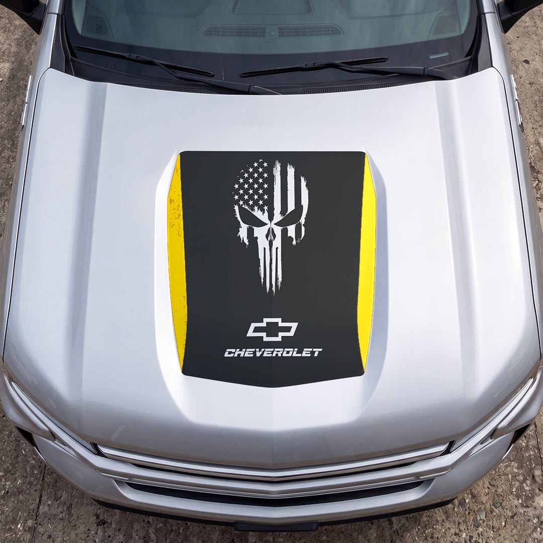 Hood Panel Decal/Sticker - American Punisher Graphic Decal Graphic Kit - For Chevrolet Silverado 2019-2024 - Premium Vinyl