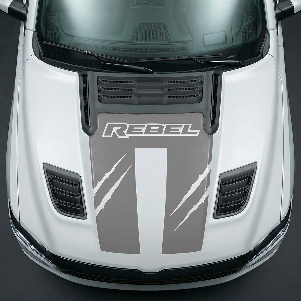 Hood Panel Decal/Sticker - Dodge RAM Rebel Claw Scratch U-Shape Stripe Graphic Kit - For Dodge Ram 2019-2025 - Premium Vinyl