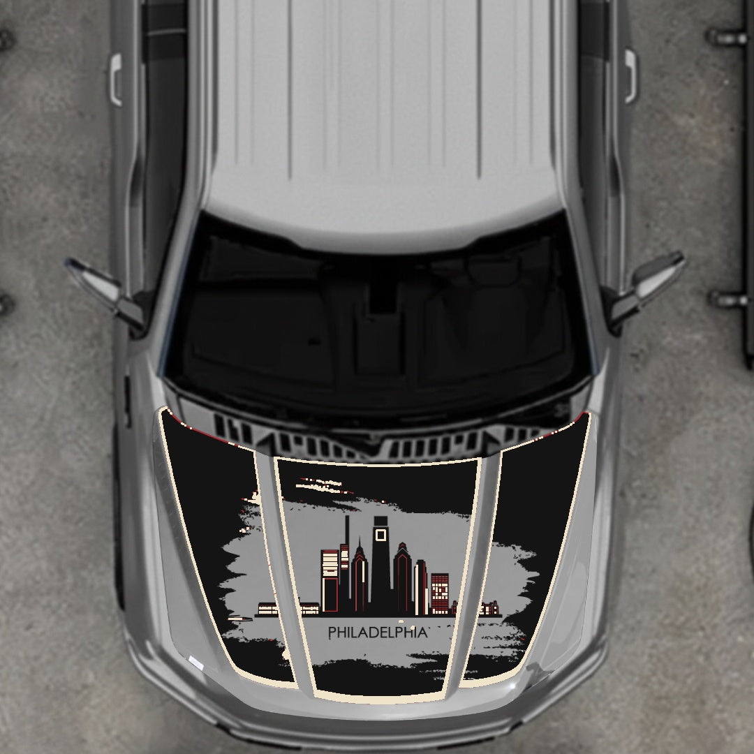 Hood Panel Decal/Sticker - Philadelphia - Cut - Border Graphic Kit - For Ford F-150 2020-2026 - Premium Vinyl