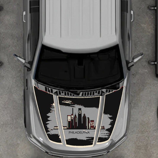 Hood Panel Decal/Sticker - Philadelphia - Cut - Border Graphic Kit - For Ford F-150 2020-2026 - Premium Vinyl
