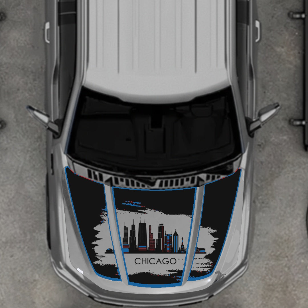 Hood Panel Decal/Sticker - Chicago - Cut - Border Graphic Kit - For Ford F-150 2020-2026 - Premium Vinyl