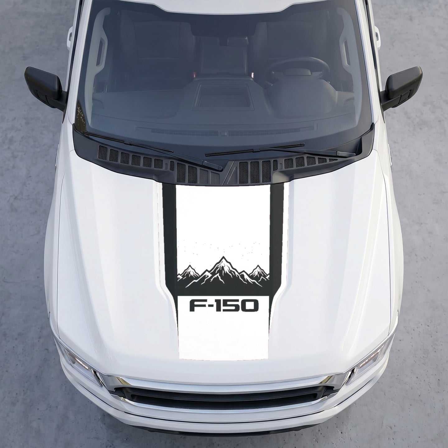 Hood Panel Decal/Sticker - Landscape Mountain Peak Hood Decal – Center Matte Black Stripe Vinyl Wrap Graphic Kit - For Ford F-150 F150 2015-2020 - Premium Vinyl