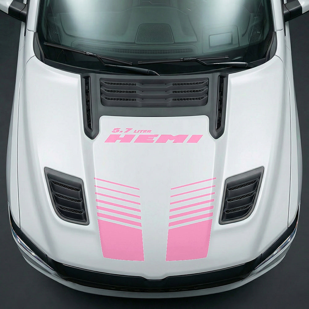 Hood Panel Decal/Sticker - Aggressive 5.7L HEMI Slotted Strobe - Cut Graphic Kit - For Dodge Ram 2019-2025 - Premium Vinyl