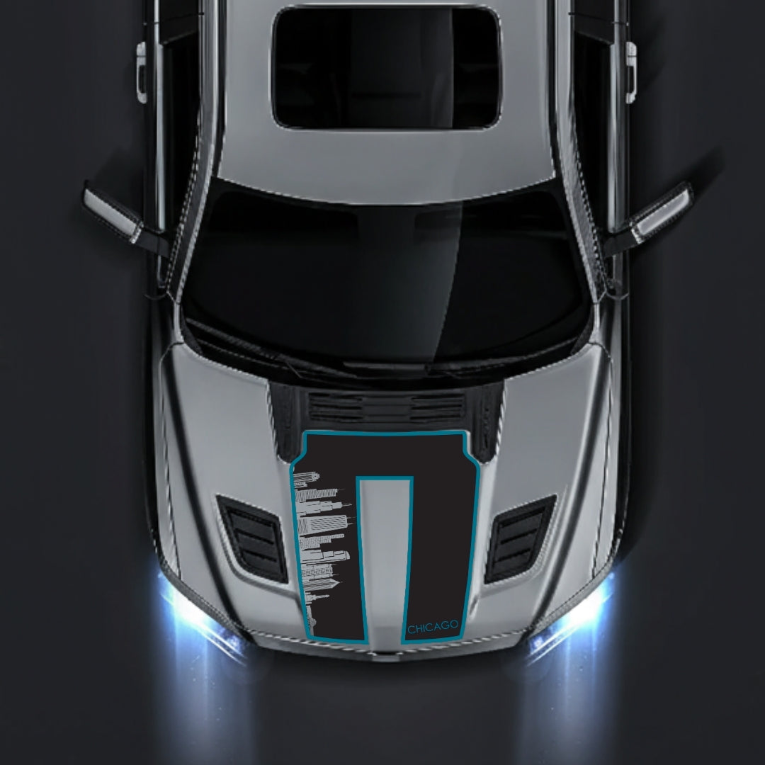Performance Hood Panel Decal/Sticker - Chicago Skyline - Cut - Border Graphic Kit - For Dodge RAM 1500 2019-2025 - Premium Vinyl