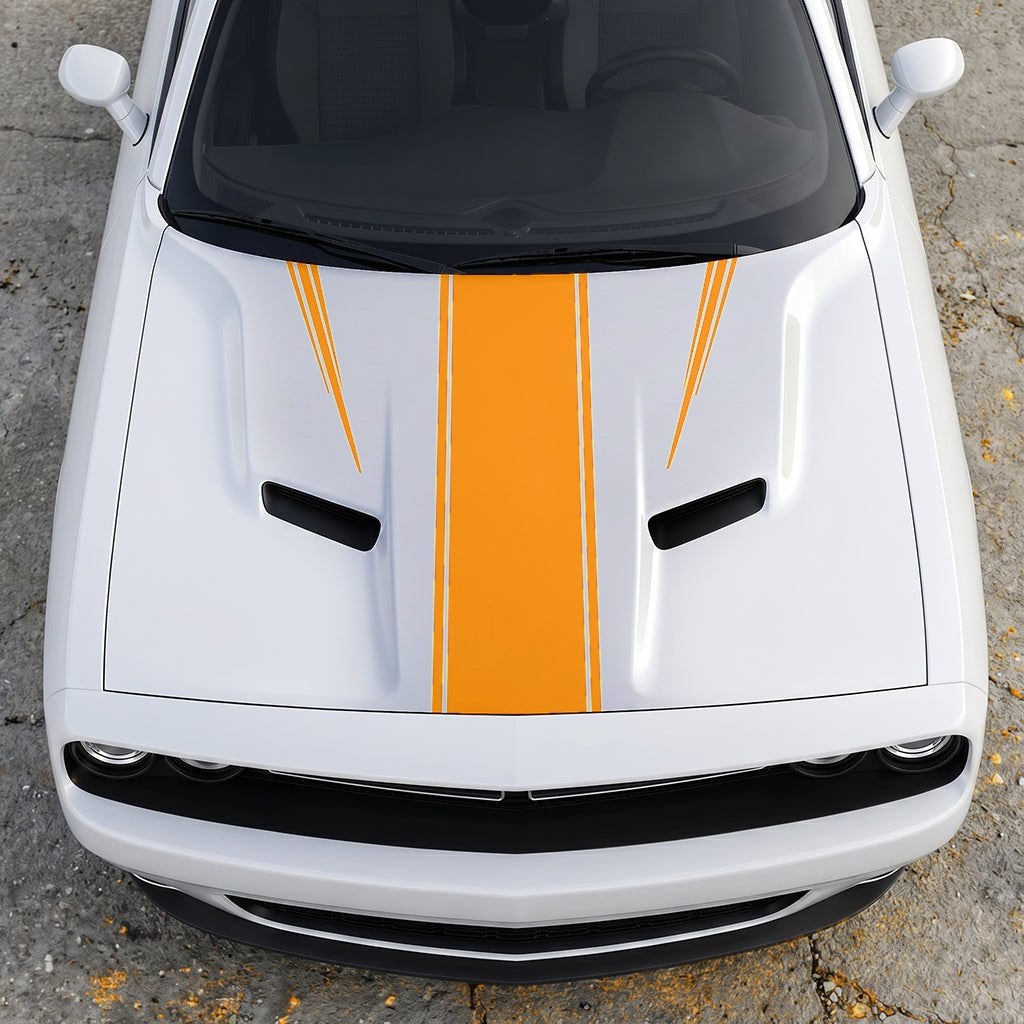 Hood Panel Decal/Sticker - Sport Rally Triple-Threat Stripe - Center-Line and Fender-Flair Accent Graphic Kit - For Dodge Challenger 2015-2024 - Premium Vinyl