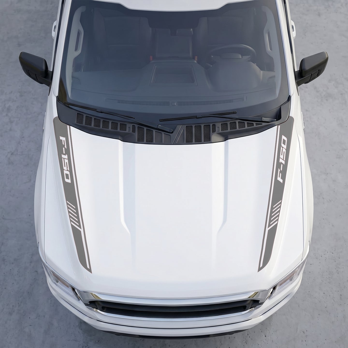Hood Panel Decal/Sticker - Cowl Stripes with Hash Marks – Dual Side Outer Hood Vinyl Decals Graphic Kit - For Ford F-150 F150 2015-2020 - Premium Vinyl
