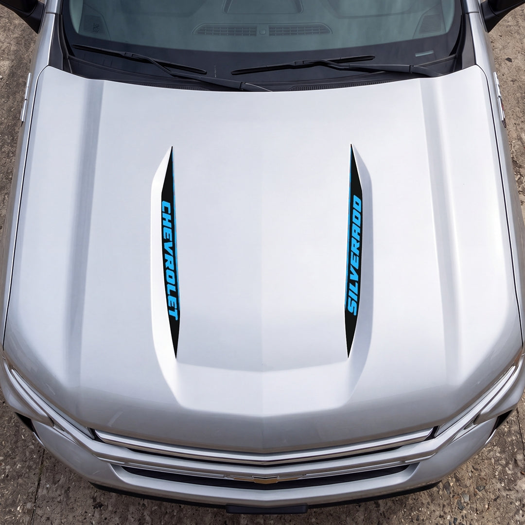 Hood Panel Decal/Sticker - Double Sided Stripes Style 3 Graphic Decal Graphic Kit - For Chevrolet Silverado 2019-2024 - Premium Vinyl