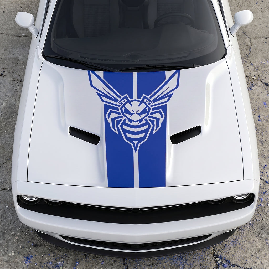 Hood Panel Decal/Sticker - Super Bee Hornet Tactical Stripe - Vertical Racing Center-Line Graphic Kit - For Dodge Challenger 2015-2024 - Premium Vinyl