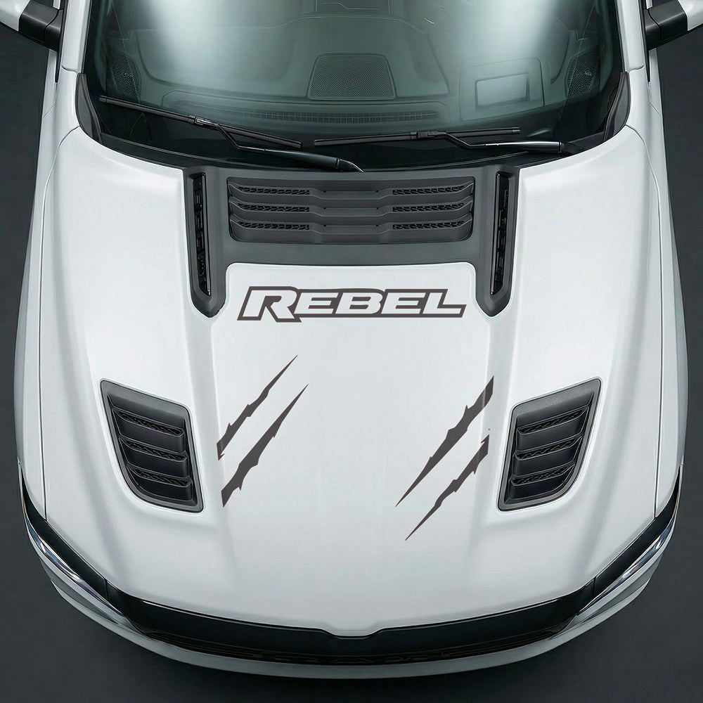 Hood Panel Decal/Sticker - Dodge RAM Rebel Claw Scratch U-Shape Stripe - Cut Graphic Kit - For Dodge Ram 2019-2025 - Premium Vinyl