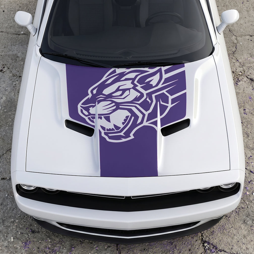 Hood Panel Decal/Sticker - Hellcat Predator Shadow - Aggressive Full-Face Jungle Cat Graphic Kit - For Dodge Challenger 2015-2024 - Premium Vinyl