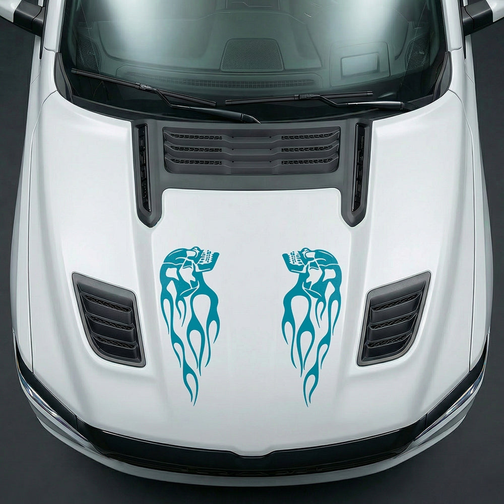 Hood Panel Decal/Sticker - Fiery Skulls Custom U-Shape - Cut Graphic Kit - For Dodge Ram 2019-2025 - Premium Vinyl