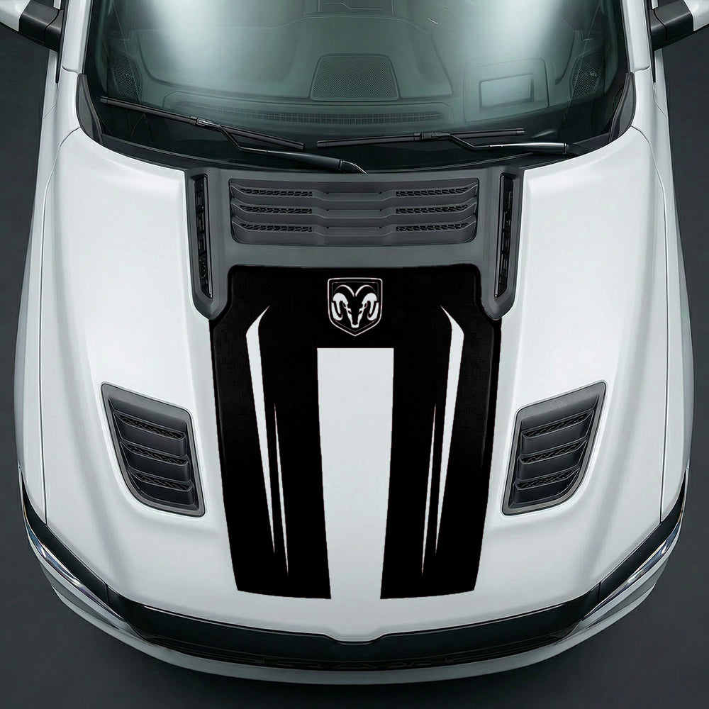 Hood Panel Decal/Sticker - Sleek Spear Cutout U-Shape with RAM Logo Graphic Kit - For Dodge Ram 2019-2025 - Premium Vinyl