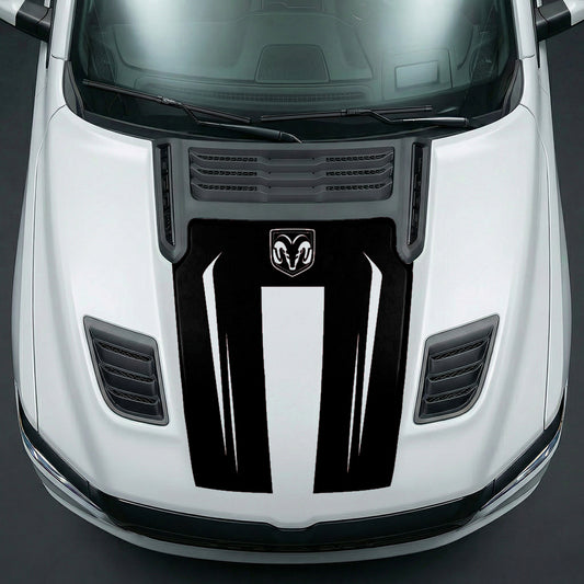 Hood Panel Decal/Sticker - Sleek Spear Cutout U-Shape with RAM Logo Graphic Kit - For Dodge Ram 2019-2025 - Premium Vinyl