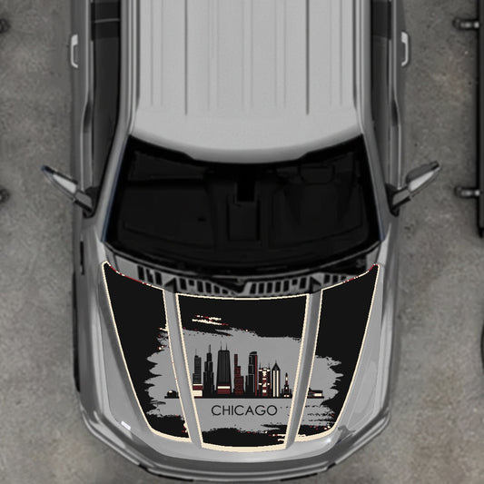 Hood Panel Decal/Sticker - Chicago - Cut - Border Graphic Kit - For Ford F-150 2020-2026 - Premium Vinyl