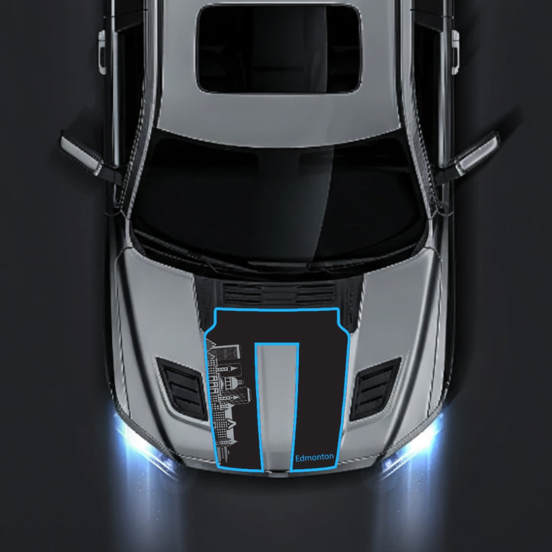Hood Panel Decal/Sticker - Edmonton Skyline - Cut - Border Graphic Kit - For Dodge RAM 1500 2019-2025 - Premium Vinyl