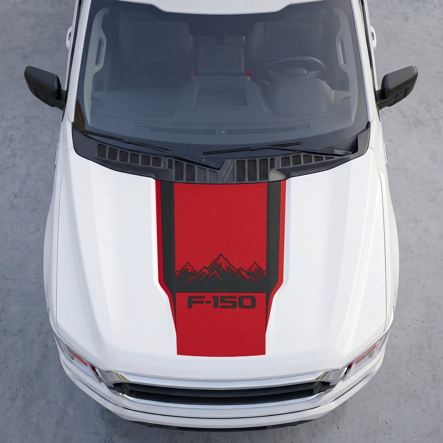 Hood Panel Decal/Sticker - Landscape Mountain Peak Hood Decal – Center Matte Black Stripe Vinyl Wrap Graphic Kit - For Ford F-150 F150 2015-2020 - Premium Vinyl