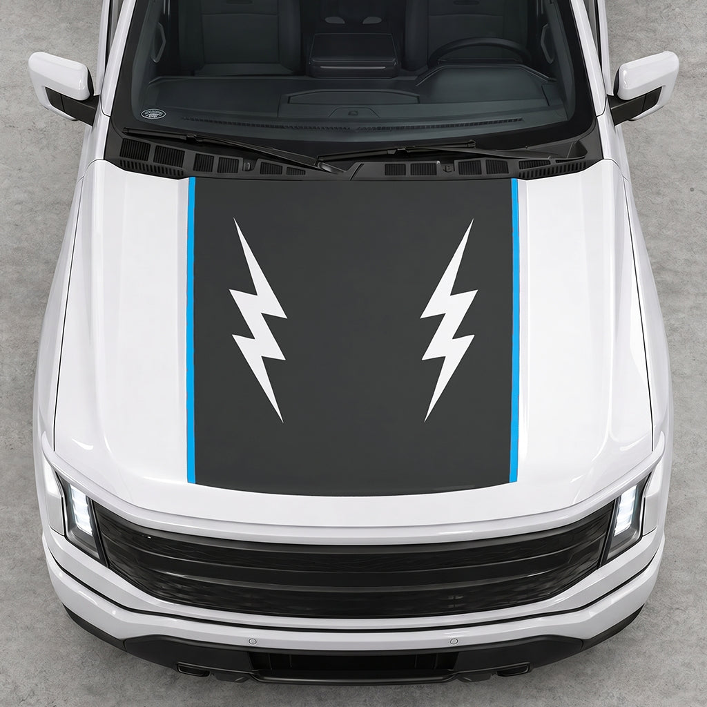 Hood Panel Decal/Sticker - Twin Electric Waves Graphic Decal Graphic Kit - For Ford F-150 2015-2020 - Premium Vinyl