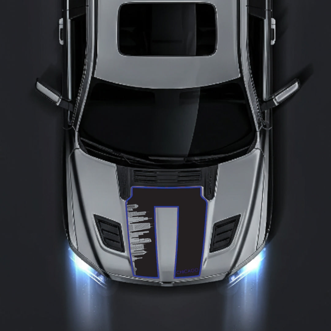 Hood Panel Decal/Sticker - Chicago Skyline - Cut - Border Graphic Kit - For Dodge RAM 1500 2019-2025 - Premium Vinyl