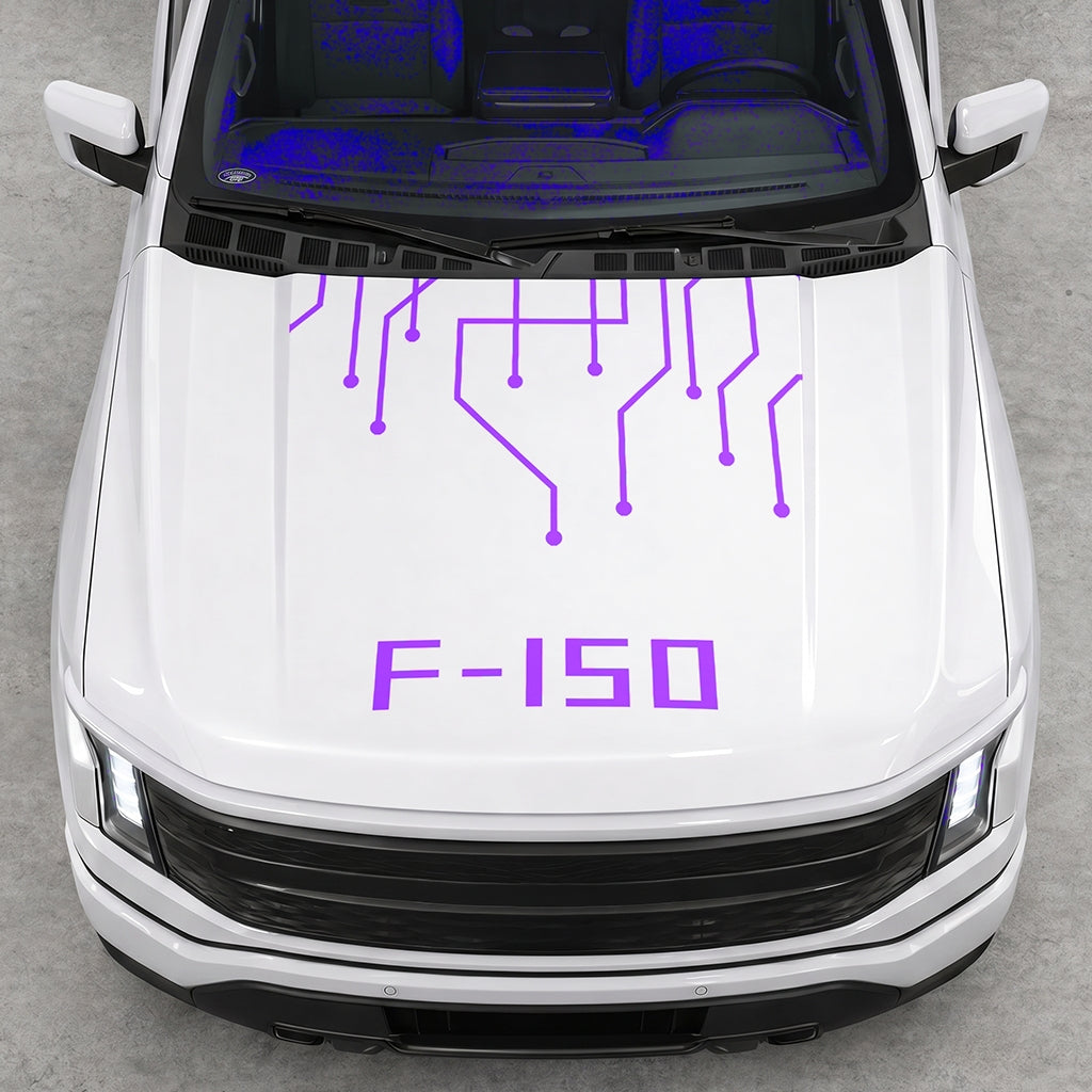 Hood Panel Decal/Sticker - Cut F150 Electric Circuit Graphic Decal Graphic Kit - For FORD F-150 2015-2020 - Premium Vinyl
