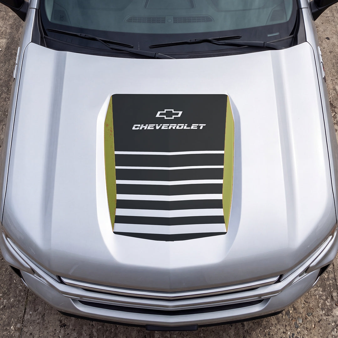 Hood Panel Decal/Sticker - Solid Wavy Border Graphic Decal Graphic Kit - For Chevrolet Silverado 2019-2024 - Premium Vinyl
