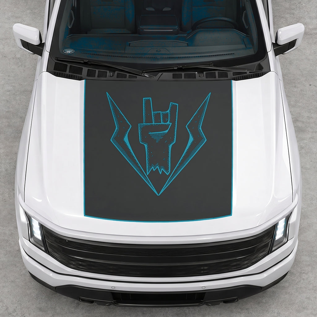 Hood Panel Decal/Sticker - Lightning Rock Hand Graphic Decal Graphic Kit - For FORD F-150 2015-2020 - Premium Vinyl