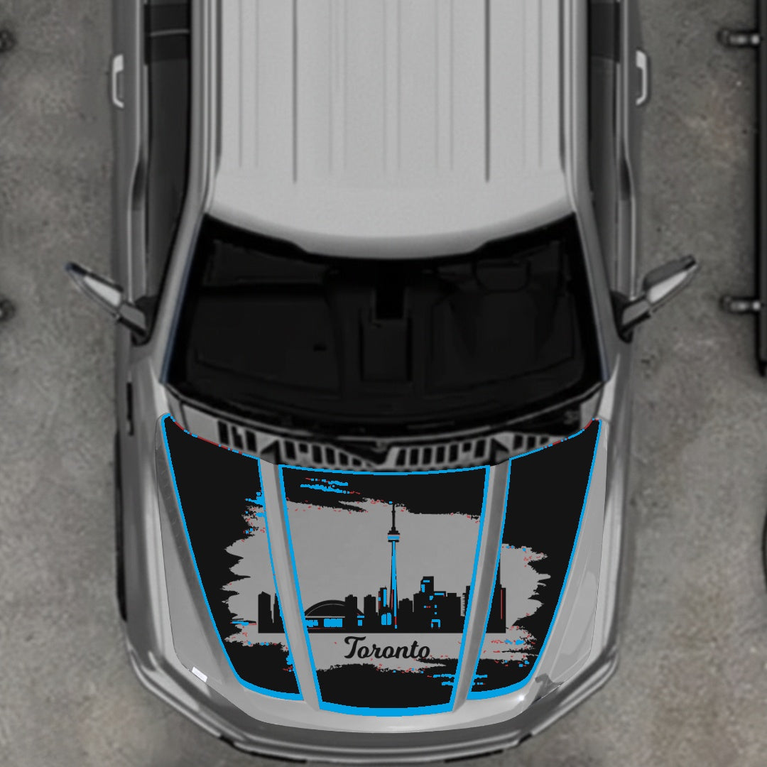 Hood Panel Decal/Sticker - Toronto - Cut - Border Graphic Kit - For Ford F-150 2020-2026 - Premium Vinyl