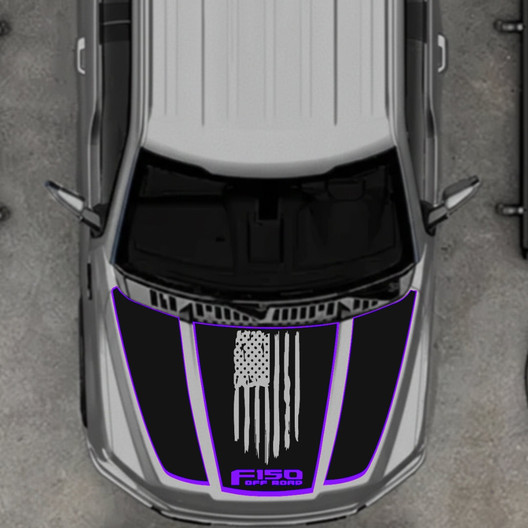 Hood Panel Decal/Sticker - USA Style 3 - Cut - Border Graphic Kit - For Ford F-150 2020-2026 - Premium Vinyl