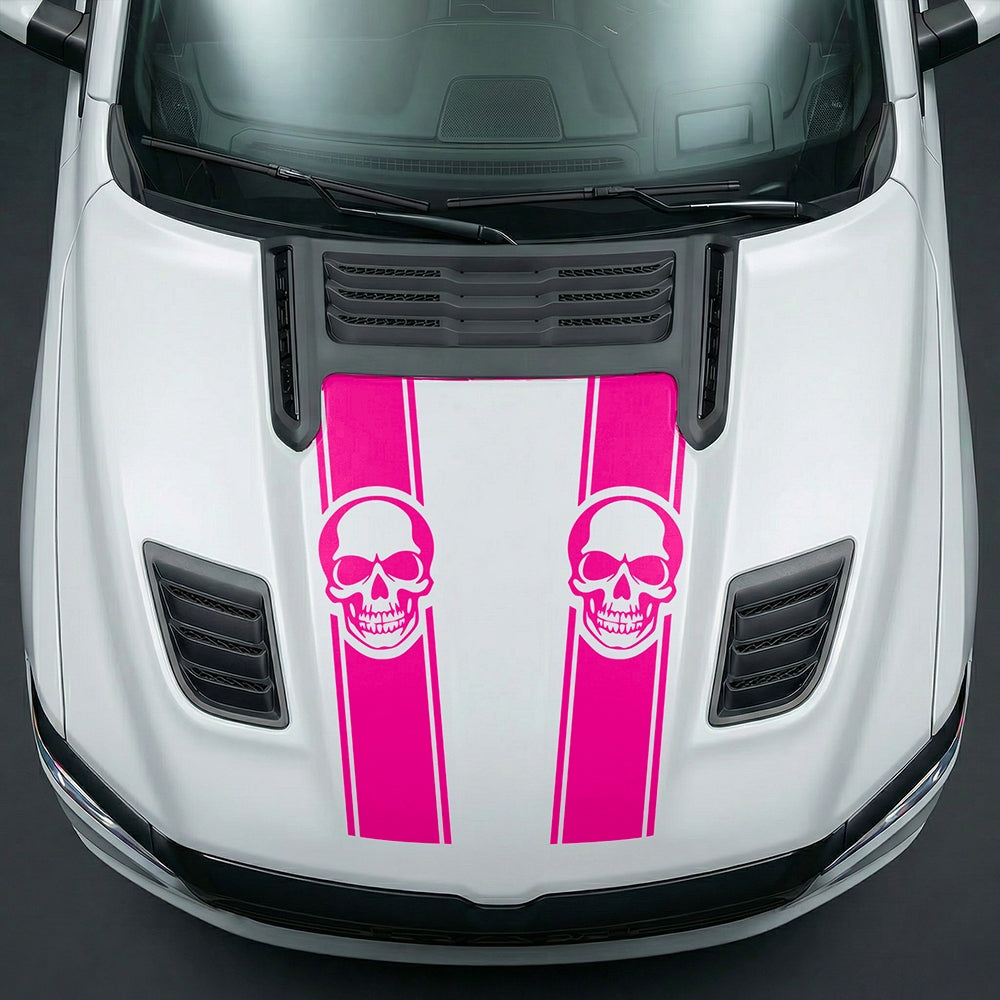 Hood Panel Decal/Sticker - Sinister Skull Racing Stripes Graphic Kit - For Dodge Ram 2019-2025 - Premium Vinyl