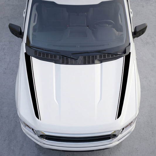 Hood Panel Decal/Sticker - Dual Pinstripe Hood Cowl Decals – Sport Outer Edge Accent Stripes Vinyl Graphics Kit Graphic Kit - For Ford F-150 F150 2015-2020 - Premium Vinyl