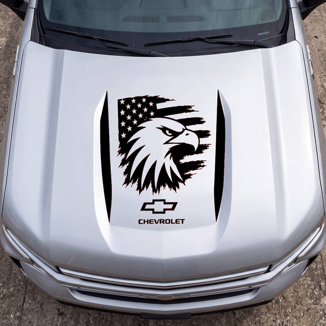 Hood Panel Decal/Sticker - Proud American Eagle Head Graphic Decal Graphic Kit - For Chevrolet Silverado 2019-2024 - Premium Vinyl