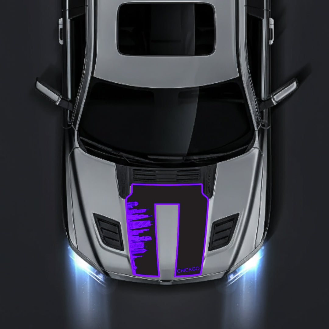 Performance Hood Panel Decal/Sticker - Chicago Skyline - Border Graphic Kit - For Dodge RAM 1500 2019-2025 - Premium Vinyl