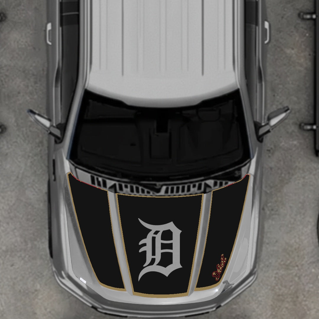 Hood Panel Decal/Sticker - Detroit Intial - Cut - Border Graphic Kit - For Ford F-150 2020-2026 - Premium Vinyl