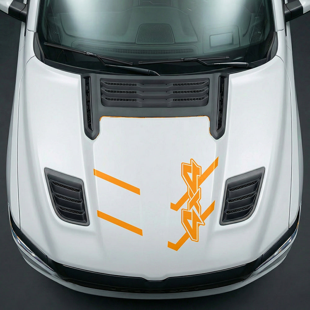 Hood Panel Decal/Sticker - Bold 4x4 Geometric Chevron - Cut Graphic Kit - For Dodge Ram 2019-2025 - Premium Vinyl