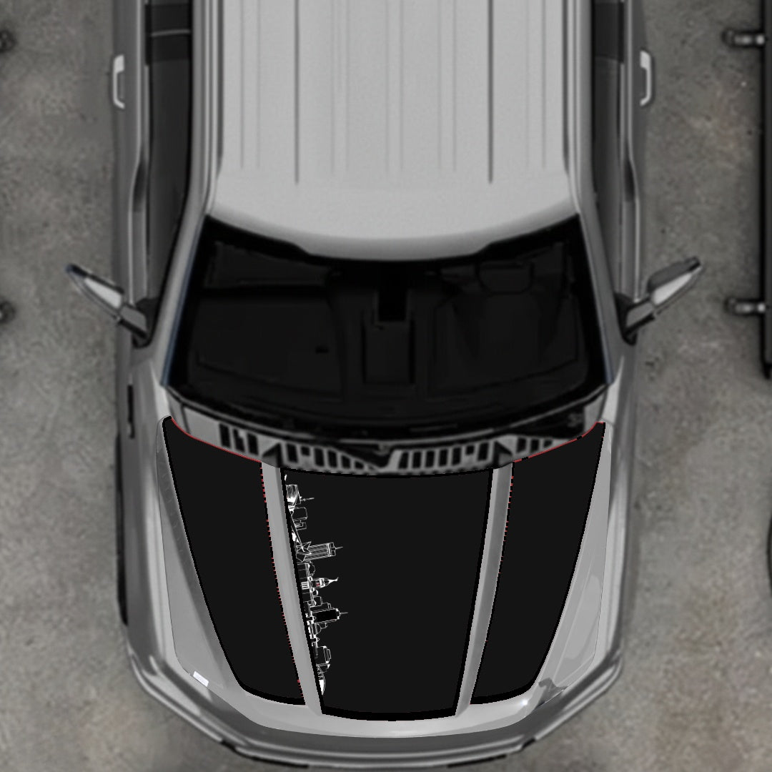 Hood Panel Decal/Sticker - Winnipeg Skyline - Cut - Border Graphic Kit - For Ford F-150 2020-2026 - Premium Vinyl
