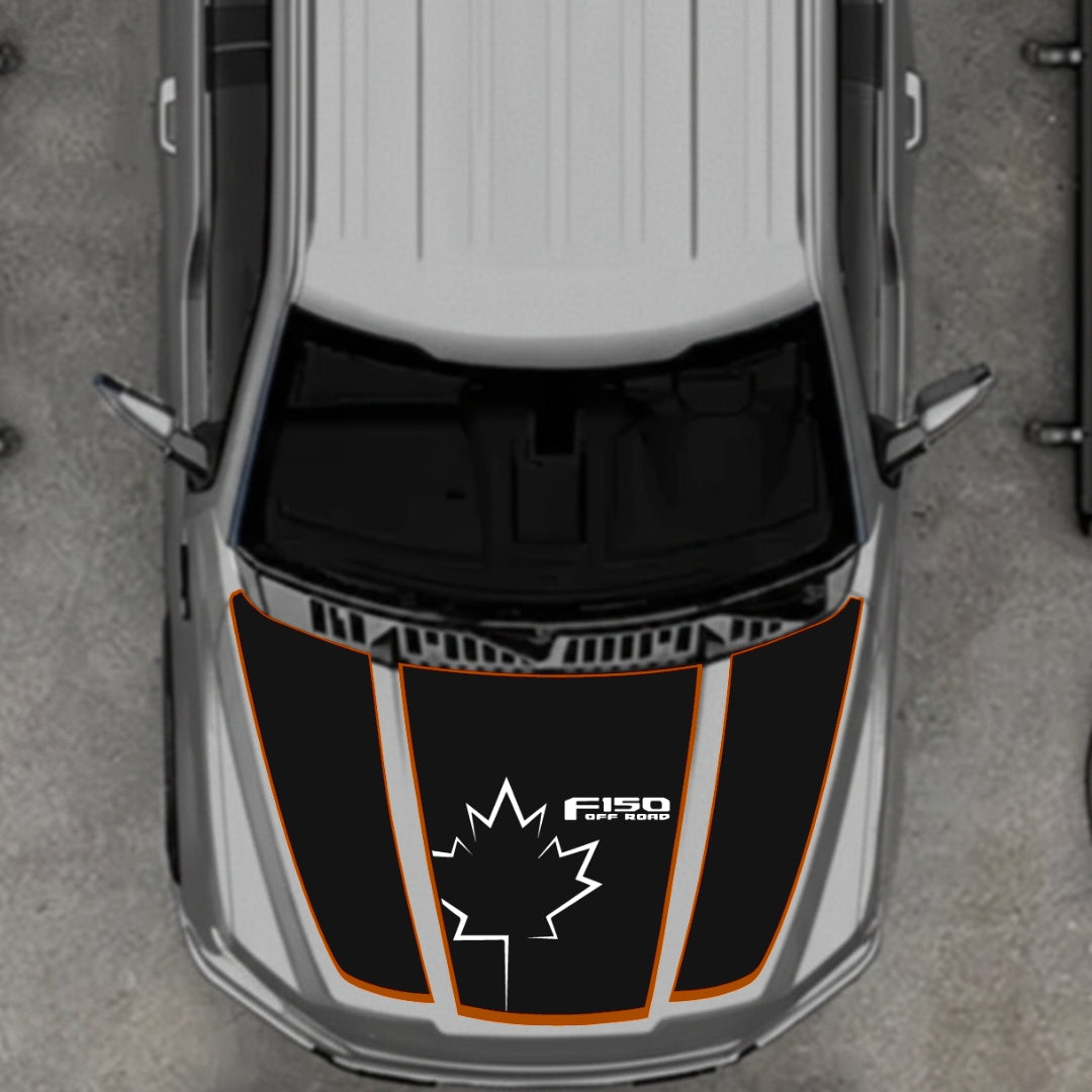Hood Panel Decal/Sticker - Canada Style 2 - Cut - Border Graphic Kit - For Ford F-150 2020-2026 - Premium Vinyl