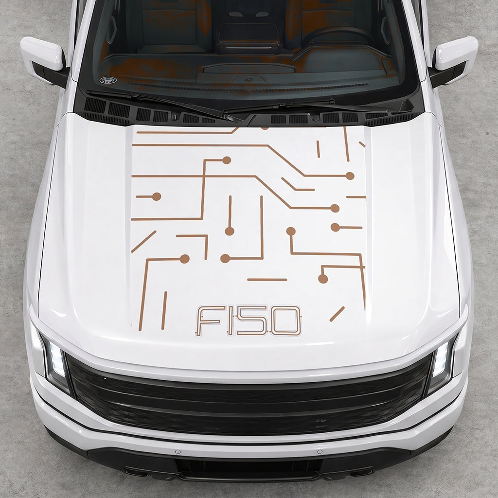 Hood Panel Decal/Sticker - Cut Electric Circuit Graphic Decal Graphic Kit - For FORD F-150 2015-2020 - Premium Vinyl