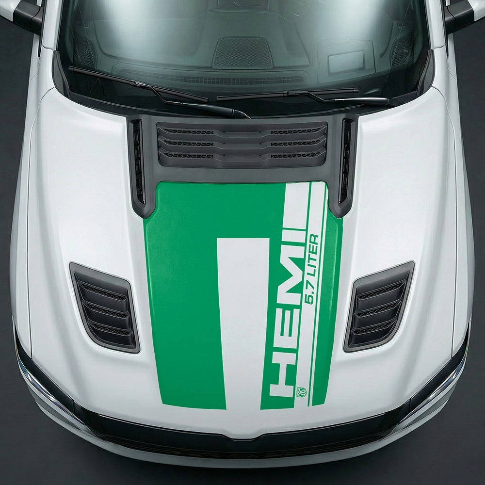 Hood Panel Decal/Sticker - Premium 5.7L HEMI Vertical Racing Stripe Graphic Kit - For Dodge Ram 2019-2025 - Premium Vinyl