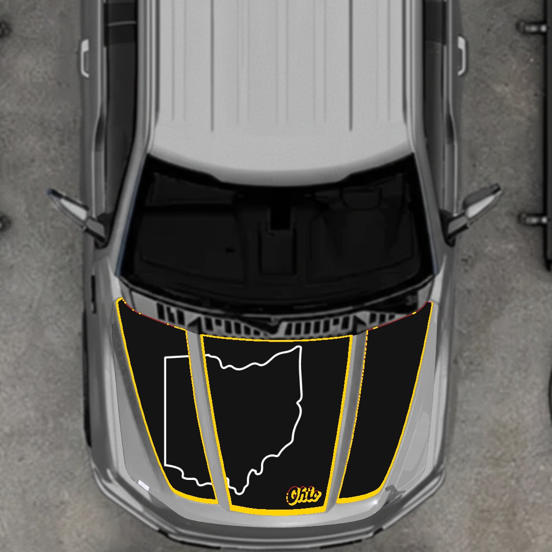 Hood Panel Decal/Sticker - Ohio - Cut - Border Graphic Kit - For Ford F-150 2020-2026 - Premium Vinyl