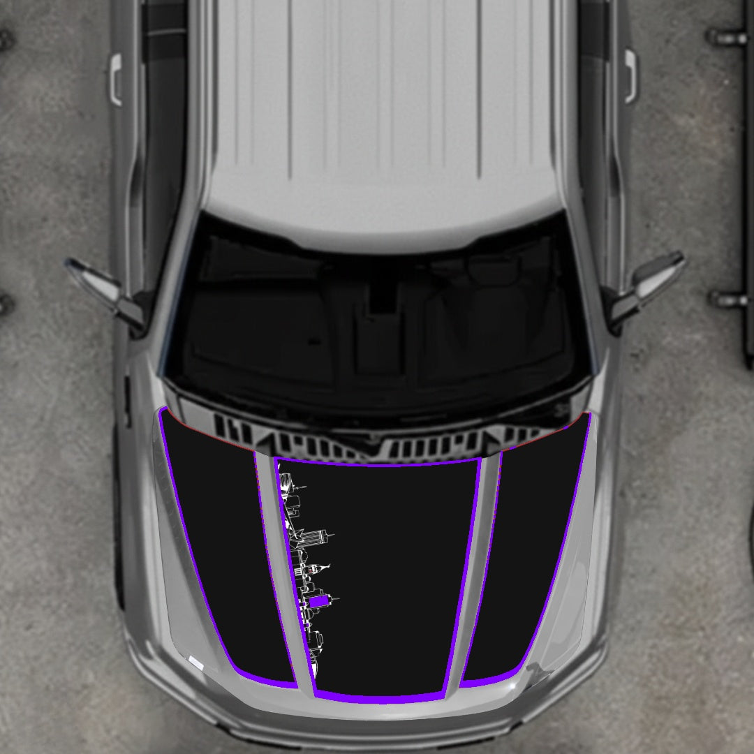 Hood Panel Decal/Sticker - Winnipeg Skyline - Cut - Border Graphic Kit - For Ford F-150 2020-2026 - Premium Vinyl