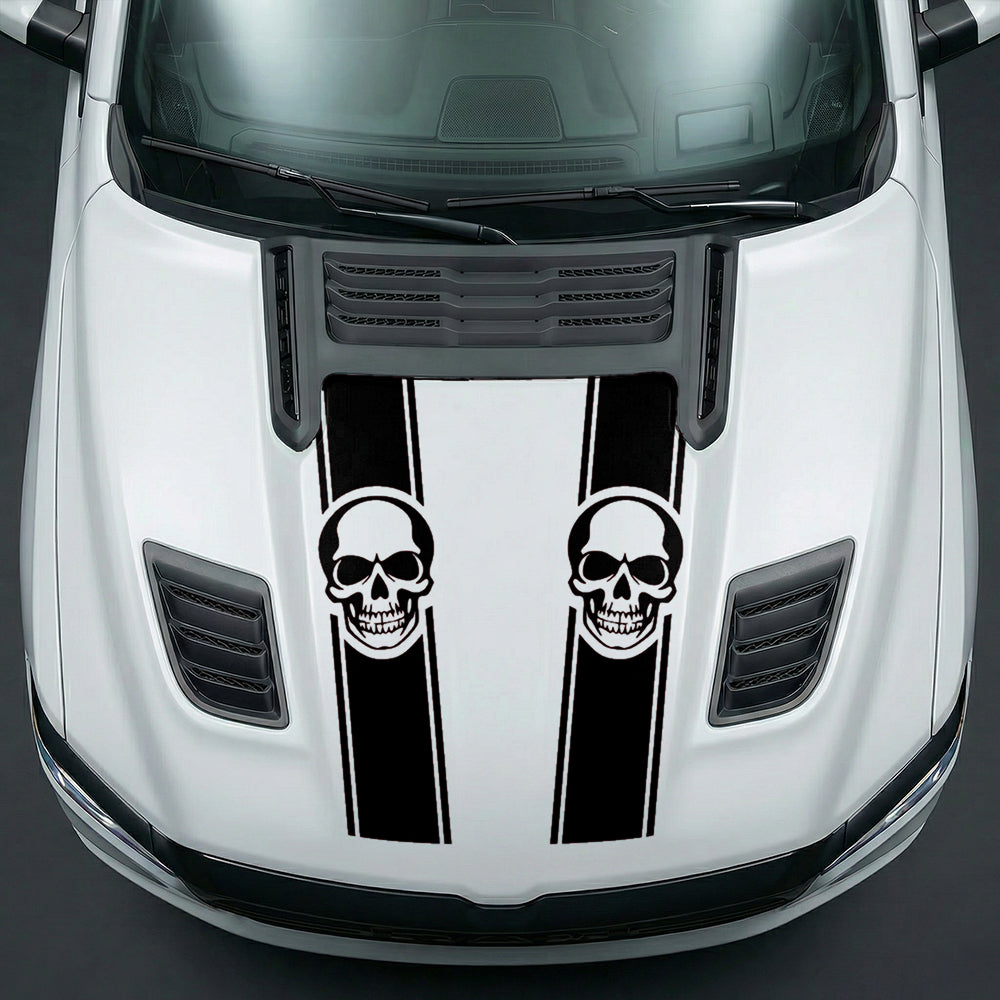 Hood Panel Decal/Sticker - Sinister Skull Racing Stripes Graphic Kit - For Dodge Ram 2019-2025 - Premium Vinyl