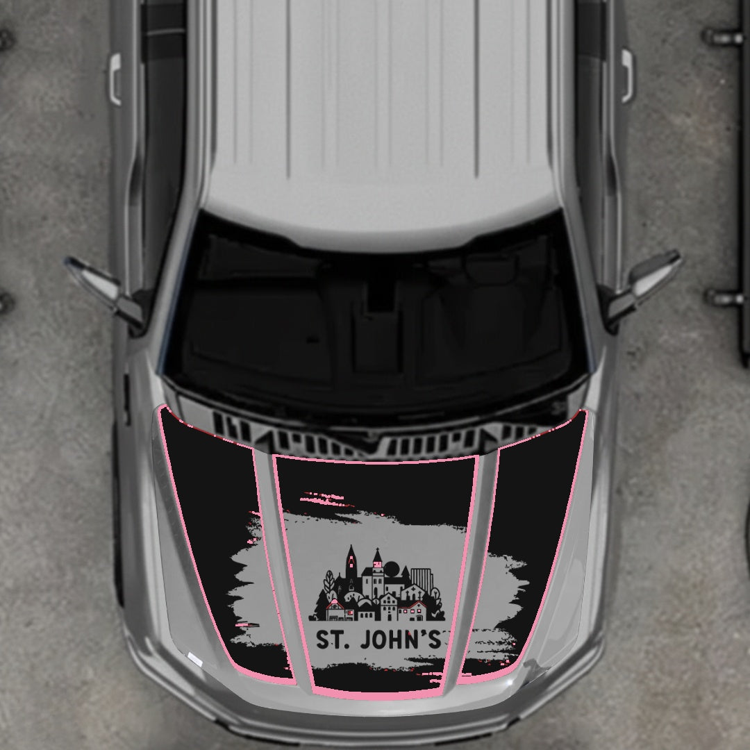 Hood Panel Decal/Sticker - St John's - Cut - Border Graphic Kit - For Ford F-150 2020-2026 - Premium Vinyl