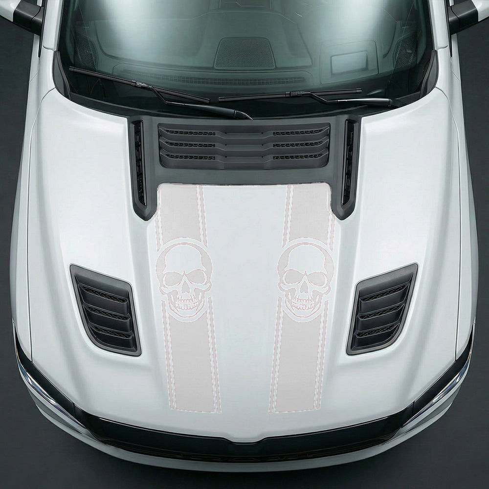 Hood Panel Decal/Sticker - Sinister Skull Racing Stripes Graphic Kit - For Dodge Ram 2019-2025 - Premium Vinyl