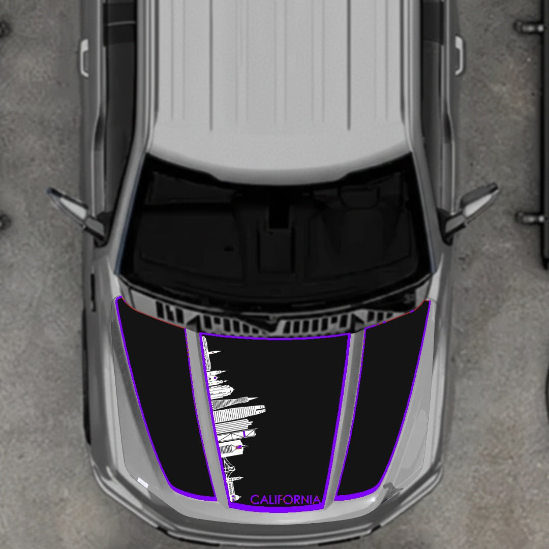 Hood Panel Decal/Sticker - California Skyline - Cut - Border Graphic Kit - For Ford F-150 2020-2026 - Premium Vinyl