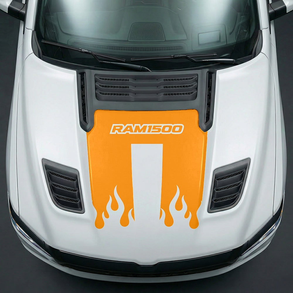 Hood Panel Decal/Sticker - RAM 1500 Flaming U-Shape Graphic Kit - For Dodge Ram 2019-2025 - Premium Vinyl