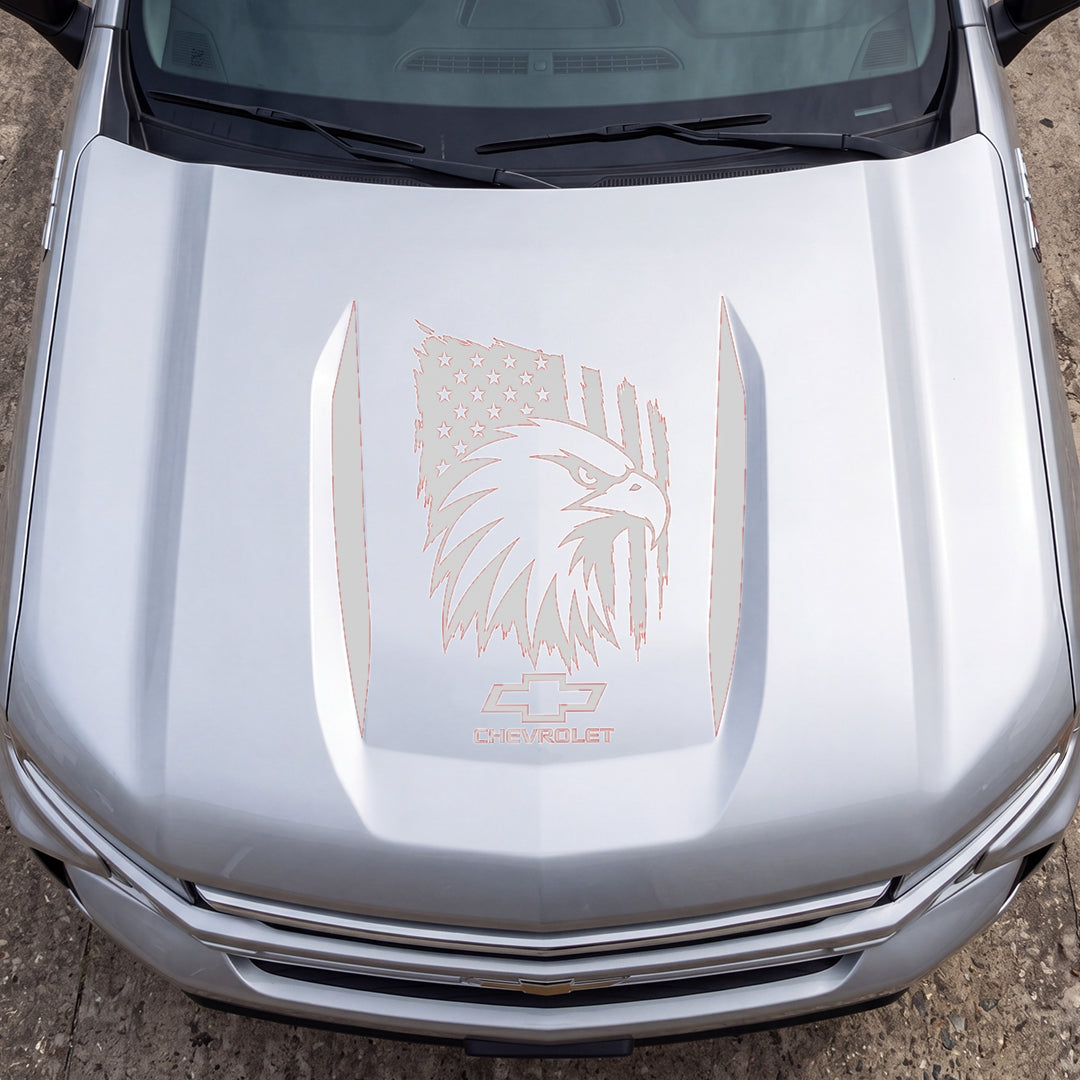 Hood Panel Decal/Sticker - American Eagle Head Graphic Decal Graphic Kit - For Chevrolet Silverado 2019-2024 - Premium Vinyl