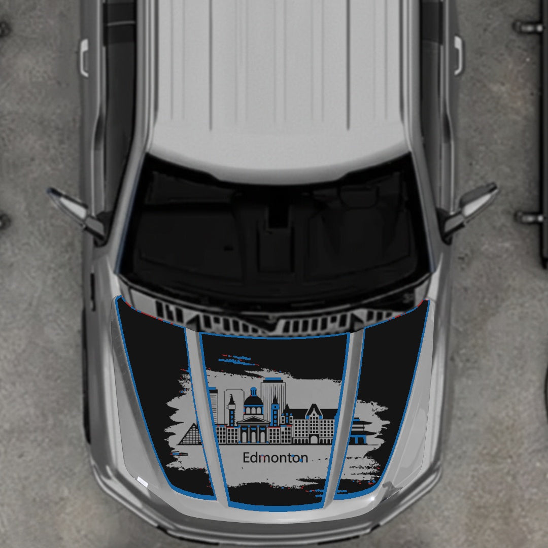 Hood Panel Decal/Sticker - Edmonton - Cut - Border Graphic Kit - For Ford F-150 2020-2026 - Premium Vinyl