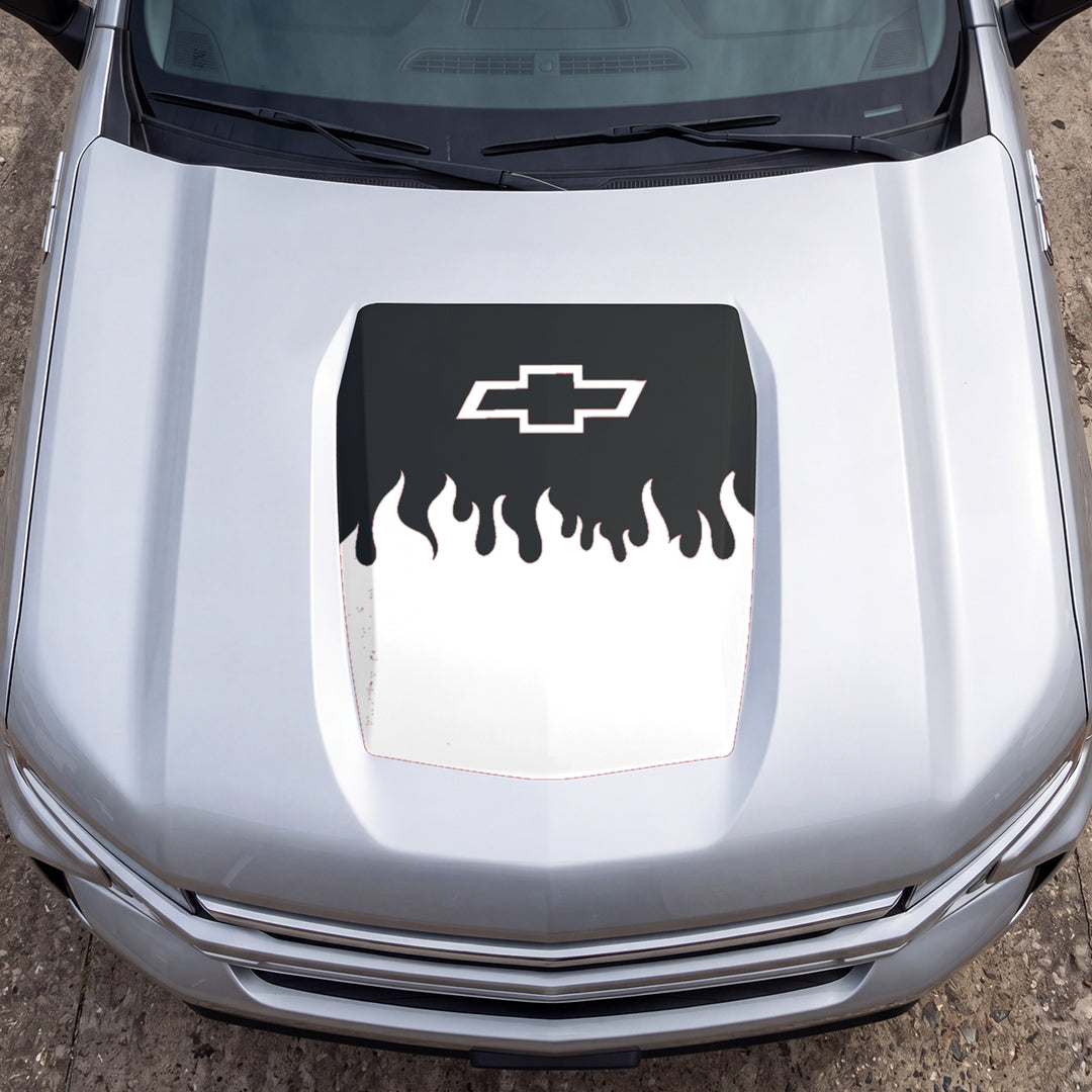 Hood Panel Decal/Sticker - Burning Flames Graphic Decal Graphic Kit - For Chevrolet Silverado 2019-2024 - Premium Vinyl