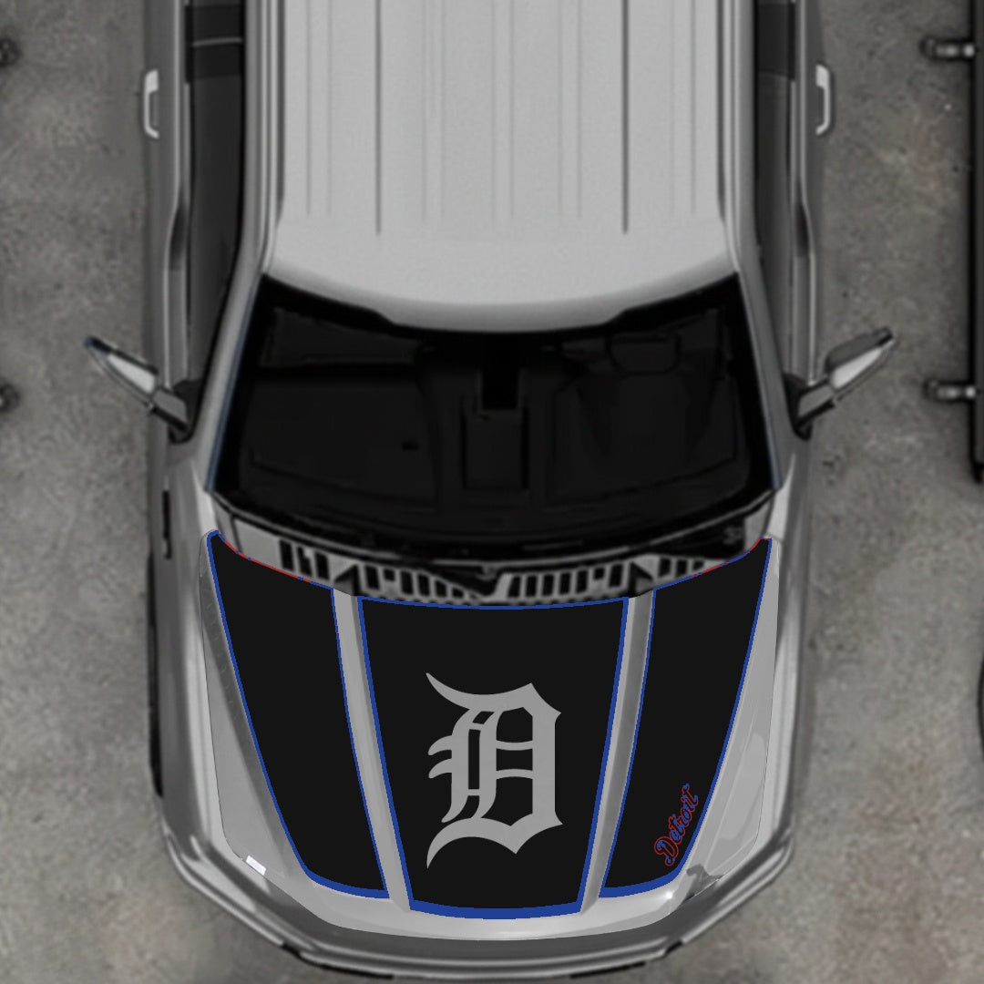 Hood Panel Decal/Sticker - Detroit Intial - Cut - Border Graphic Kit - For Ford F-150 2020-2026 - Premium Vinyl